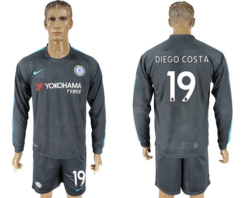 Chelsea #19 Diego Costa Sec Away Long Sleeves Soccer Club Jersey